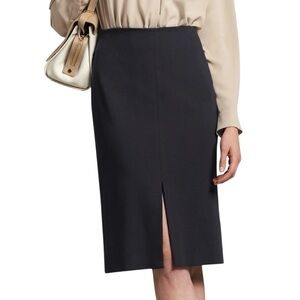 MM LaFleur Green Point Skirt Dark Charcoal Knit Front Vent Pencil Skirt Women 12